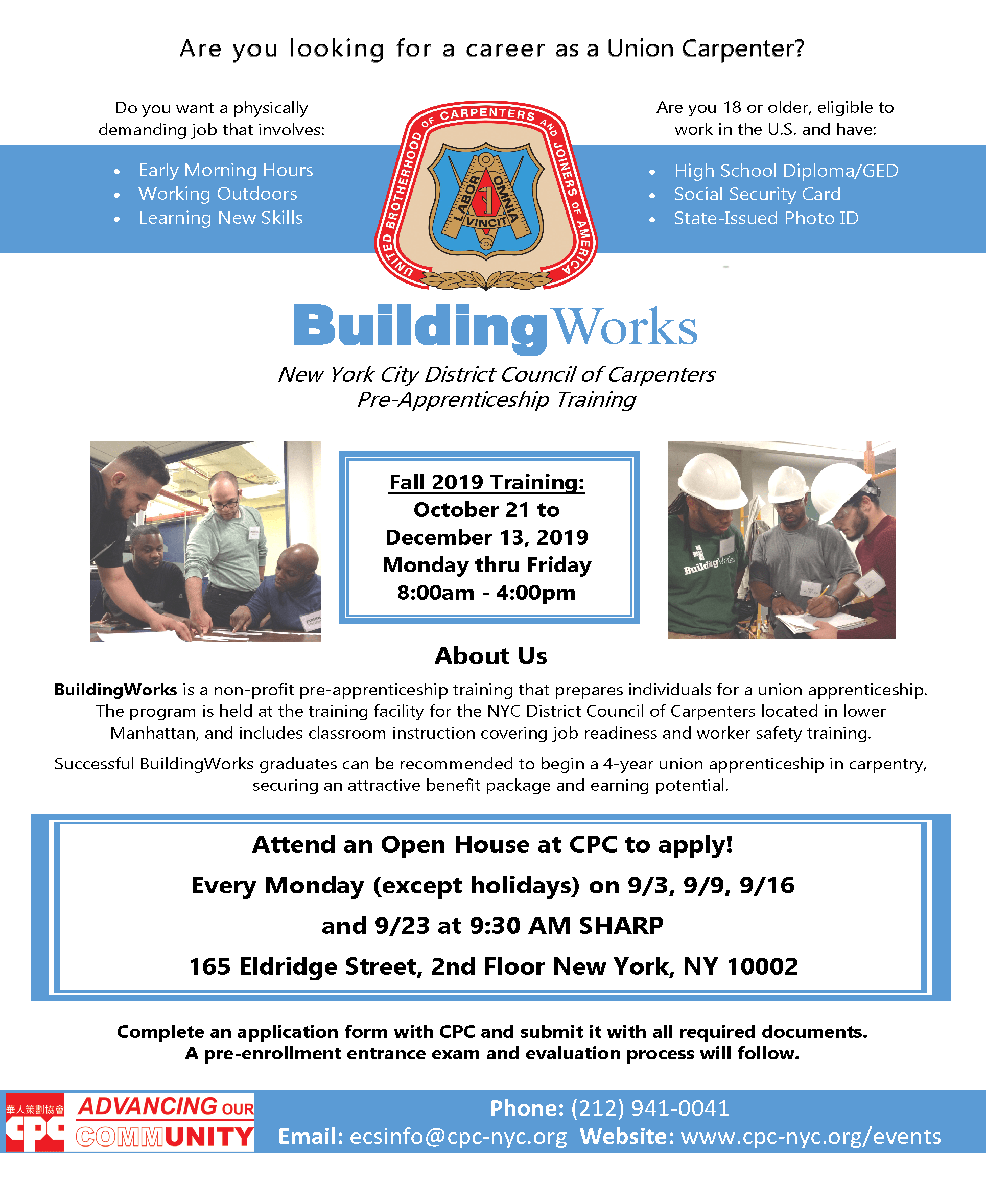 BuildingWorks Construction PreApprenticeship Training Now Accepting Applications! 20190903